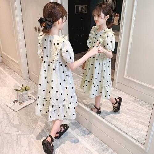 2021 New Girls Cotton Dress Teenage Kids Clothes Baby Spring & Summer Clothing Polka Dot High Quality Princess Elegant Costume