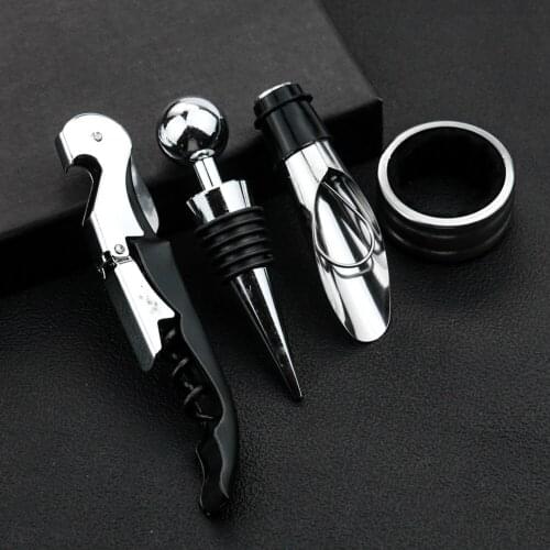 Stainless Steel Wine Four-piece Suit Bottle Opener Red Wine Stopper Decanter Stop Ring Wine Supplies Bar Restaurant Tools