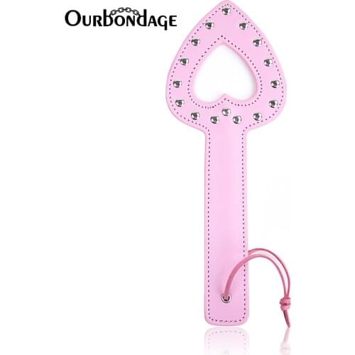 Ourbondage 2 Colors PU Leather Paddle with Rivet Lining Heart Shape for Adult Sex BDSM Spanking Toys For Men Women and Couples
