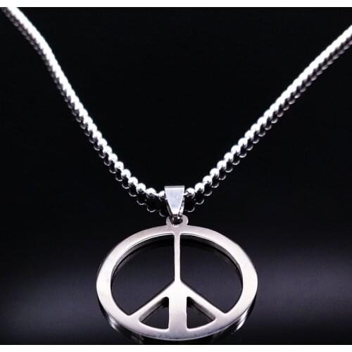 Peace Symbol Stainless Steel Chain Necklaces for Women Unisex Simple Silver Color Necklace Jewelry Women or Men Jewelry N1151S02