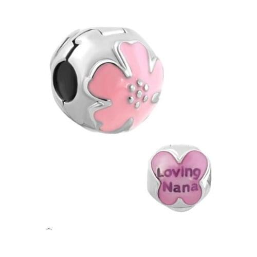 Fit Pandora charm bracelets Pink butterfly flower charm beads buckle switch Charms Bracelets Beads for jewelry making