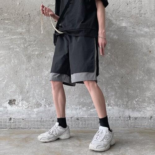 2021 casual pants mens loose straight pants hip-hop fake two-piece shorts new five-point mid-pants