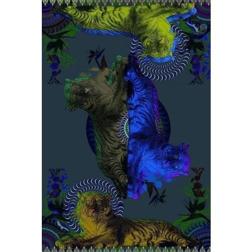 Silk Spandex 19mm 111*165CM Blue Tiger Tlower Prints Elastic Silk Satin Fabric Material For Summer Dress Shirt Man Clothes Scarf