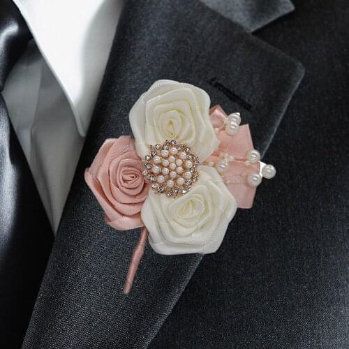 Wedding Groom Boutonniere Silk Satin Flower Boutonnieres For Men Brooch Buttonholes Best Man Pin Handmad Party Accessories XH8X