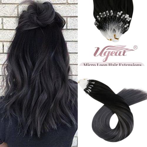 Ugeat Micro Loop Ring Hair Extensions Human Hair 14-24" Pure Color Real Hair Extensions Micro Beads Hair Extension 50g/pack
