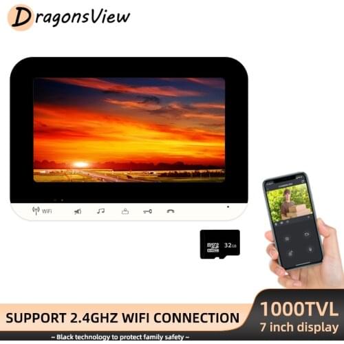 DragonsView Wifi Intercom for Home Wireless 1000TVL Doorbell Camera Remote Unlock Recording Night Vision 7 Inch Video Door Phone