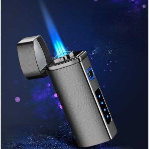 High Firepower Three Straight Spray Blue Flame Cigar Condenser Lighter Creative Air Electricity One Electronic Induction Lighter