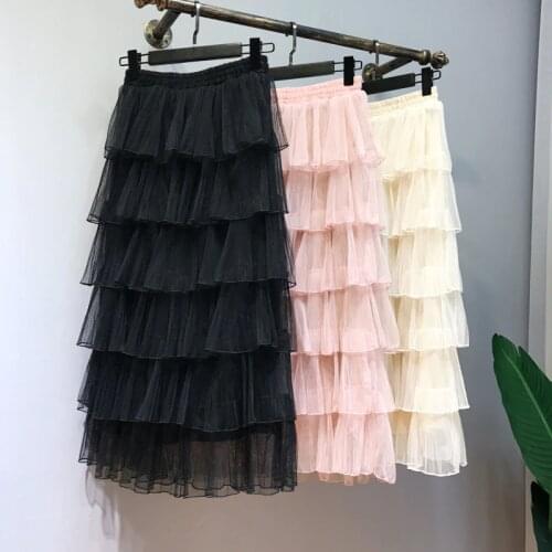2020 New Women Summer Ruffle Long Maxi Skirt Elastic Tulle Lace Swing Skirt Leisure Time Fashion Like a Breath of Fresh Air