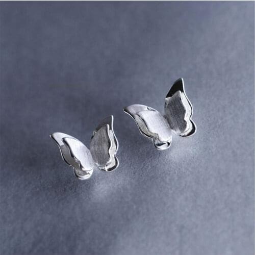 ANENJERY 925 Sterling Silver Cute Fashion Three-dimensional Butterfly Stud Earrings For Women Girl brincos S-E501