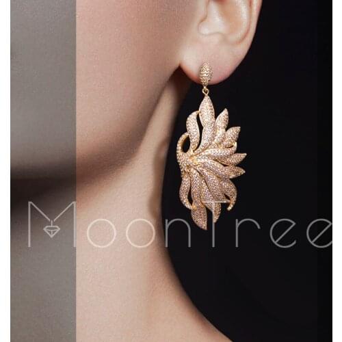 MoonTree 68mm Luxury Lotus Seawee Flower Full Micro Cubic Zirconia Copper Women Engagement Party Dress Earring Fashion Jewelry