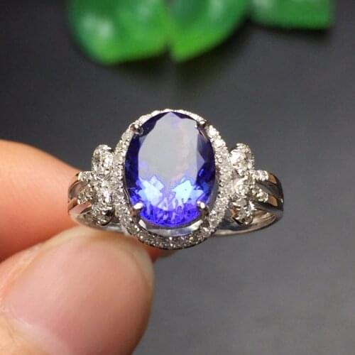 Fine Jewelry Real 18K White Gold AU750 100% Natural Tanzanite Gemstone Female Rings for Women Fine Ring
