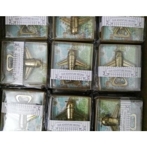 300pcs/lot Fast shipping "Let the Adventure Begin" antique Airplane Bottle Opener Air plane wedding favors gift