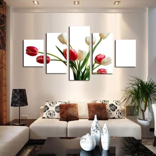 5 red and white flowers painted modern home living room wall decoration Orchid HD print pictures