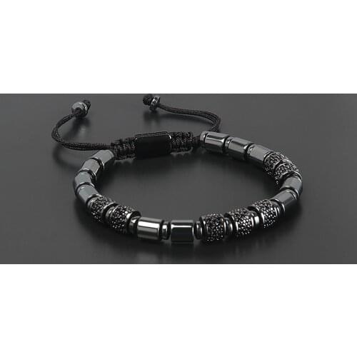 Ailatu High Quality Luxury Men Jewelry Balck CZ Tube Beaded Cylinder Macrame Bracelet Free Logo Service Drop Shipping