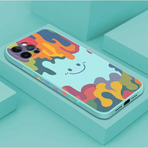 Watercolor Cute Smiley Phone Case For iPhone 12 11 Pro Max Mini XS XR X 8 7 Plus SE 2020 Soft Liquid Silicone Cartoon Cover