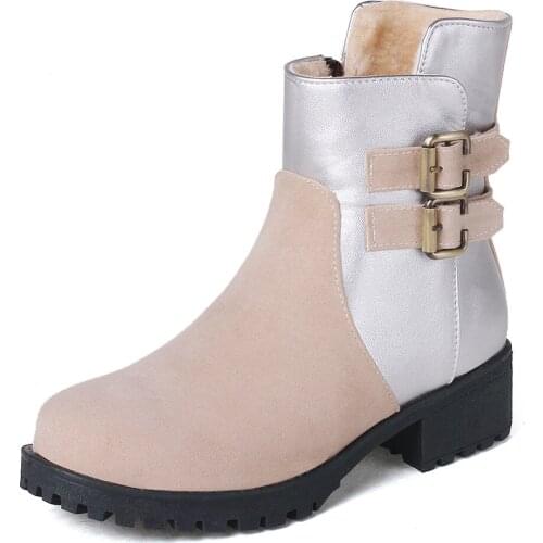 Flock Double-Breasted Super Thick Fur Not Wet Feet Ankle Boots Color-Blocking Thick Bottom Side Zipper Warm Snow Boots