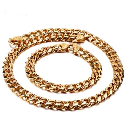 13/15mm Hot Sale Trendy Jewelry Stainless Steel Fashion Gold Cuban Chain Necklace Polished Mens Link Curb Chain Jewelry 7-40"