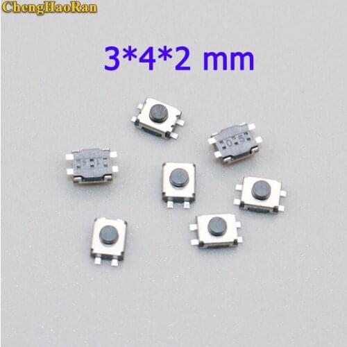 ChengHaoRan 50pcs 3*4*2 four pin switch turtle 3x4x2 SMD 4 feet 3*4*2 mm stand upright without pillars micro touch switch button