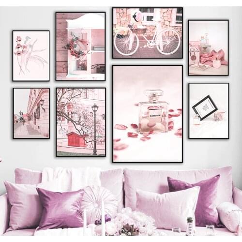 Modern Fashion Art Landscape Picture Canvas Painting Nordic Pink Flower Wall Art Poster and Print for Home Living Room Decor