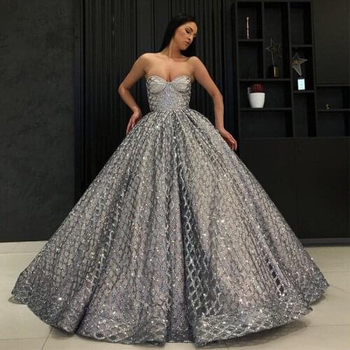 Best Selling Sweetheart Neck Plaid Sequin Lace Ball Gown Prom Dresses Party Dress 2020