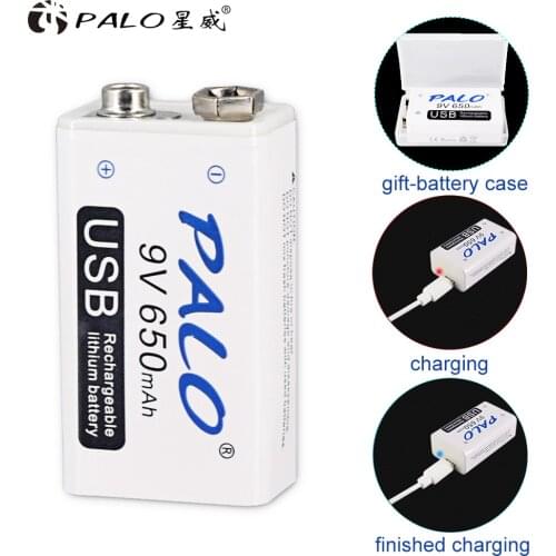PALO 9V 650mAh usb lipo lithium rechargeable battery for Multimeter Microphone Remote Control massager ktv use 9v usb battery