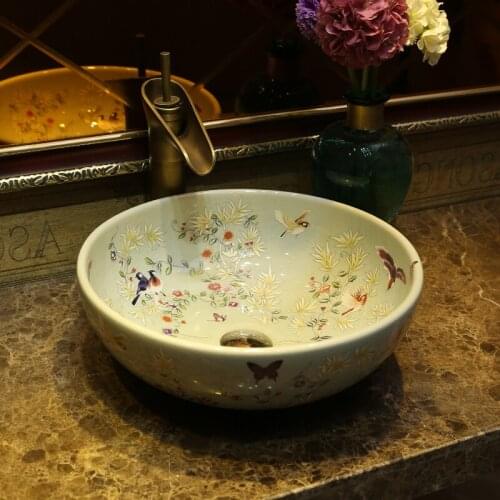 Small art stage basin Jingdezhen ceramic washbasin 30cm small round stage washbasin