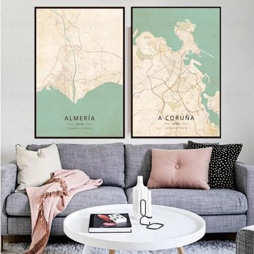 Wall decor Map Almeria city map Acoruna city ma HD Print Fashion Painting Minimalist Decorative Picture