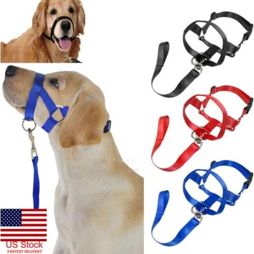 Nylon Dog Head Collar Pet Gentle Leader No Pain No Pull Control Training Leash Adjustable Harness Halter Training Nose Reigns