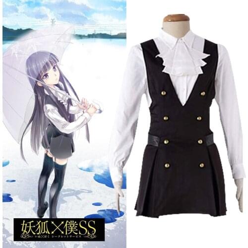 New Shirakiin Riricho Anime Inu x Boku SS Cosplay Cartoon Halloween Cos Woman Cosplay Costume Shirt Skirt Bow Tie Accessories