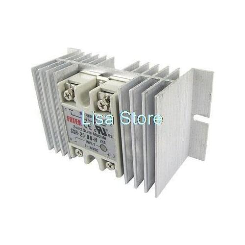Single Phase Solid State Relay SSR 25A 3-32V DC 90-480V AC w Aluminum heat sink