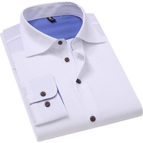 Autumn Men Shirts Long Sleeve Slim Fit Mans Clothing Fashion Causal Clothes White Black Red Business Formal Dress Shirts