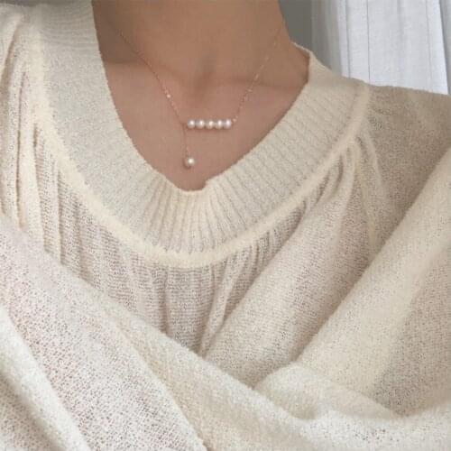 925 Sterling Silver With 14K Gold Balance Faux Pearl Necklace Women Jewelry Runway Gown Hiphop Rare Glam Japan Korean Fashion