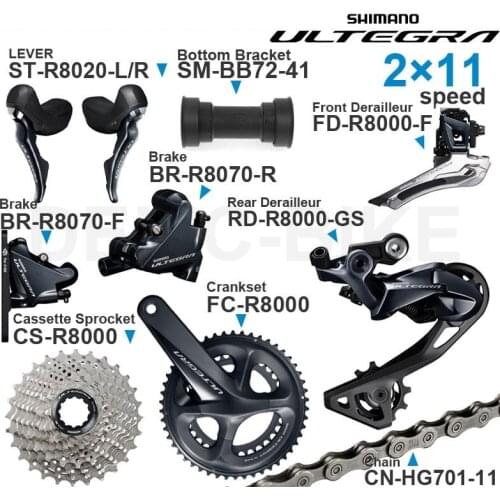 SHIMANO ULTEGRA R8020 2x11v Groupset with R8070 Brake R8020 ST Lever Cassette Sprocket Chain Front/Rear Derailleur for Road bike