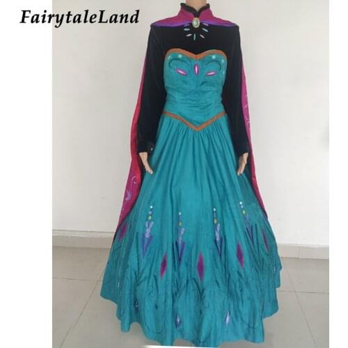 Adult Halloween Ice Queen Dress Cosplay Princess Green Costume Wedding Birthday Party Gown Suede Outfit Embroidery cape