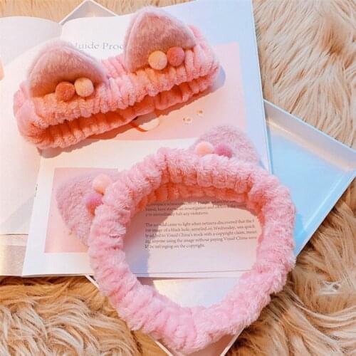 New plush cat ears headbands Coral Fleece Soft Elastic Hairbands SPA Bath Shower Make Up Wash Face headband Hair Band Girls Hair
