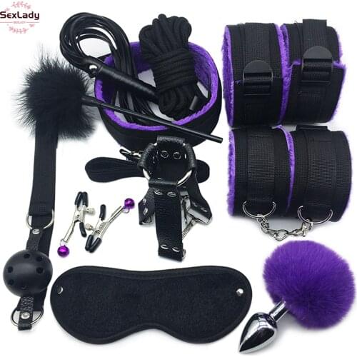 SexLady Exotic Accessories Bondage Handcuffs bdsm Set SexToys For Women Handcuffs For Couples Adult Ball Gag Whip Sex Products