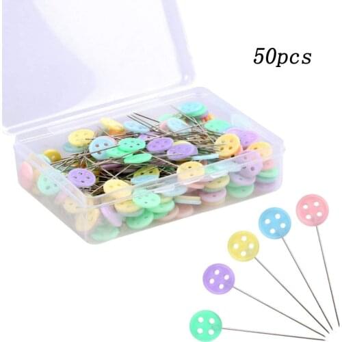 50 Pcs Flat Head Pins Sewing Pins For Fabric Button Colored Heads Quilting Pins For Jewelry Findings Making Diy Supplies