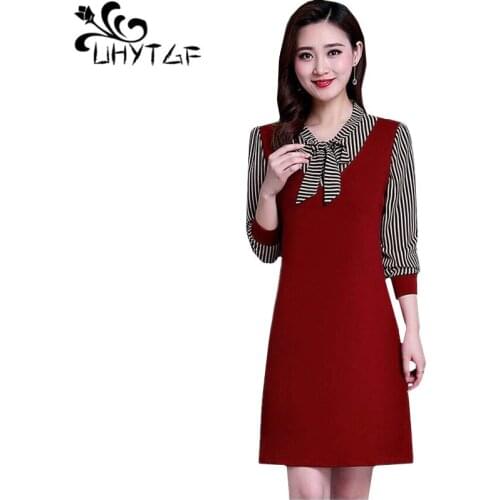UHYTGF Women dress elegant womens autumn dress evening party dresses Temperament mother mini dress plus size vestido mujer 373