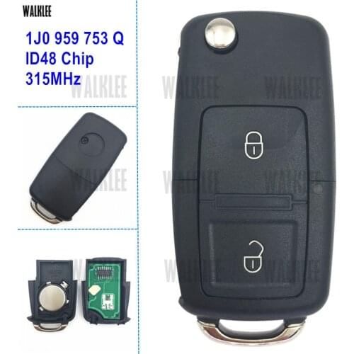 WALKLEE 1J0959753Q 1J0 959 753 Q 753Q Car Remote Key Suit for SEAT/SKODA/VW/VOLKSWAGEN 2 Buttons 315MHz