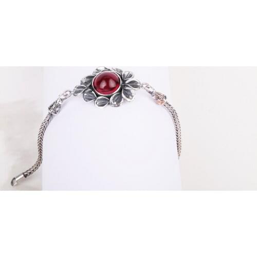 UM US JEWELRY Ruby Natural Stone Handmade 925 Sterling Silver Women Wristbands