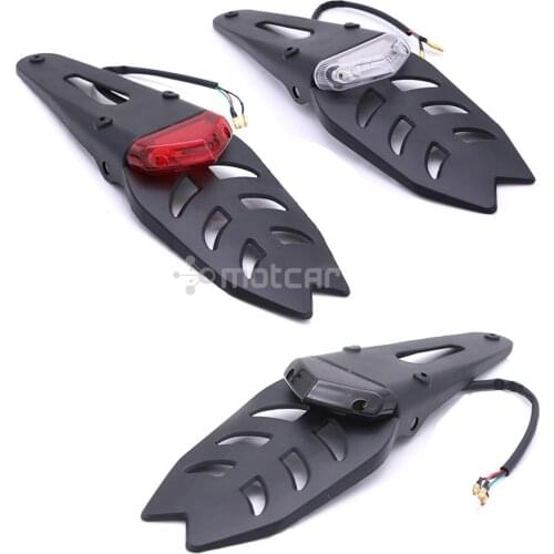 Rear Fender Black ABS License Plate Bracket Holder + Red 12V LED Taillight Brake Lamp Universal for Enduro Motocross Dirt Bike