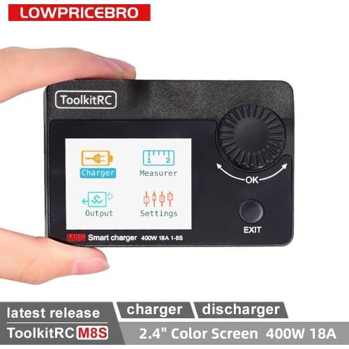 IN Stock ToolkitRC M8S Battery Balance Charger Discharge Color Screen 400W 18A DC Output for 1-8S Lipo LiHV Life Lion NiMh Pb