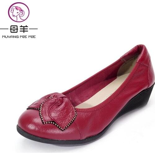 MUYANG Chinese Brands New Fashion Women Genuine Leather Wedge Shoes Woman Casual Wedges Women Shoes