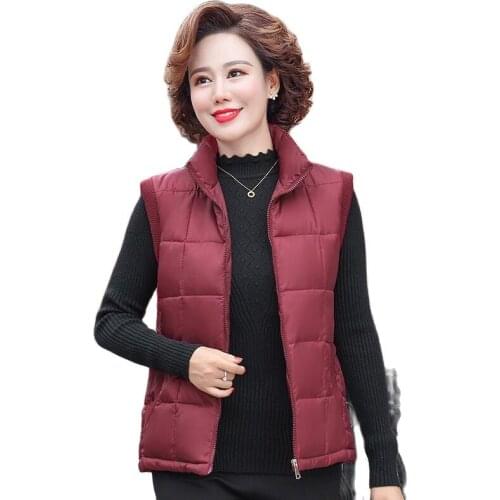 Womens Autumn Duck Down Warm Vest Sleeveless Stand Collar Portable Quilted Vests Female Winter Solid Casual Woman Jacket