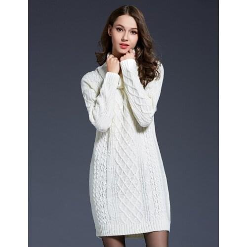 2020 Sweater Women New Arrival Real Poncho Free Shipping Plus Size Sweater Dress Turtleneck Cotton Solid Long Pullovers None