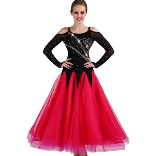 Ballroom Dance Competition Dresses High Quality Long Sleeve Flamenco Skirt Women Stage Ballroom Dress q083