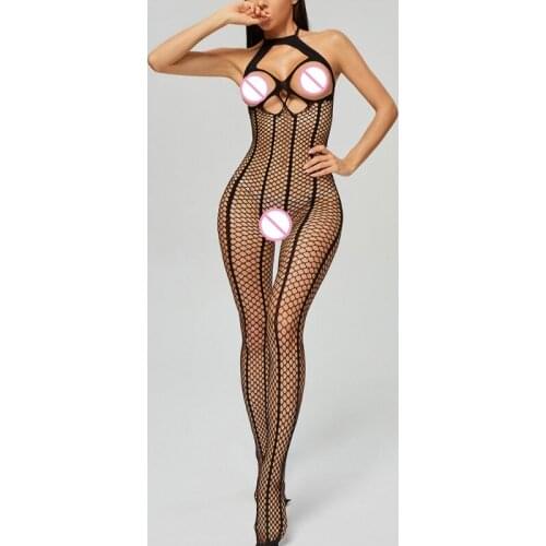 Womens Sexy Bodysuit Mesh Alluring Crotchless Stockings See-Though Lingerie Pantyhose for Couples Cosplay