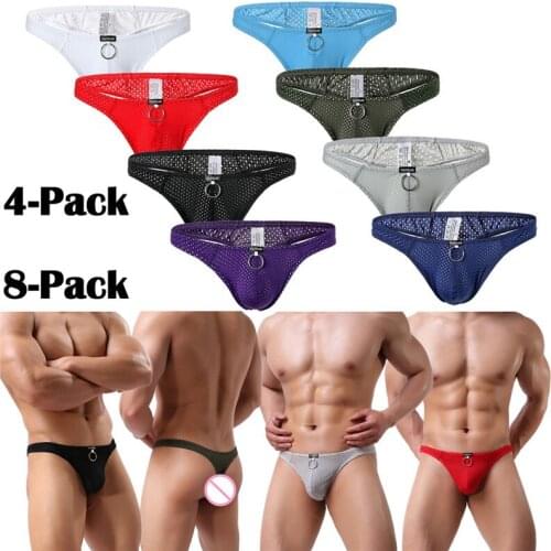 4/8PCS Sexy Men Thongs & G Strings Low Rise Underwear Penis Pouch Panties Mens Bikini Briefs Male Bulge Jockstraps Underpants