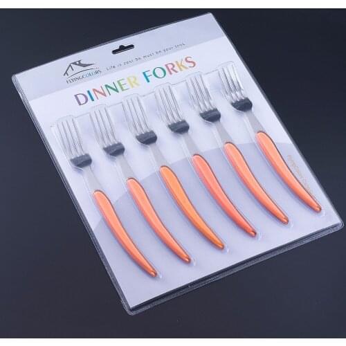 6pcs/lot Stainless Steel Dinner Forks Colored Handle Steak Fork set colorful Handle Flatware Christmas Dinnerware Cutlery 8.5