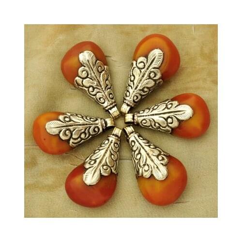 6PCS Resin Pendants Tibetan Jewelry Yellow Resin Vintage Drop Pendant Free Shipping TBP203